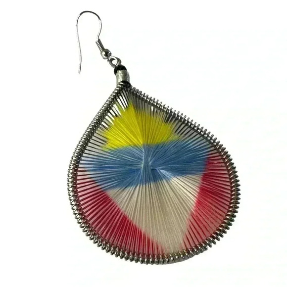 Cute colorful vibrant vintage teardrop Peruvian dangle earrings - Picture 3 of 3